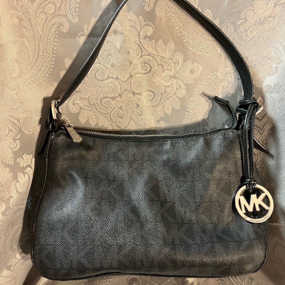 MK black hobo bag with silver accents